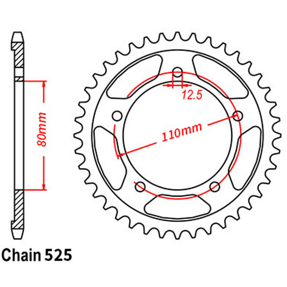 LINK - REAR SPROCKET - STEEL 44T 525P - Shark Leathers