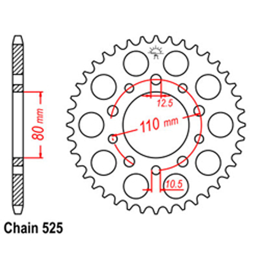 LINK - REAR SPROCKET - STEEL 45T 525P D/D - Shark Leathers