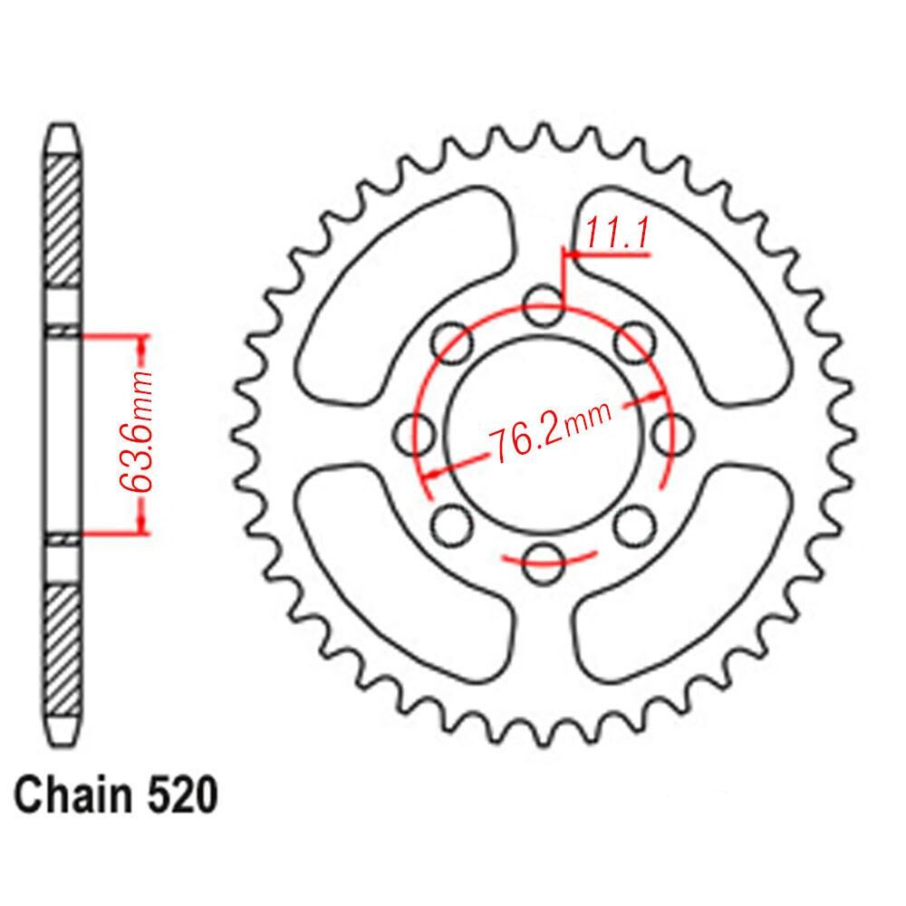 VORTEX ALLOY REAR SPROCKET 520-44T - KOSMAN - SILVER
