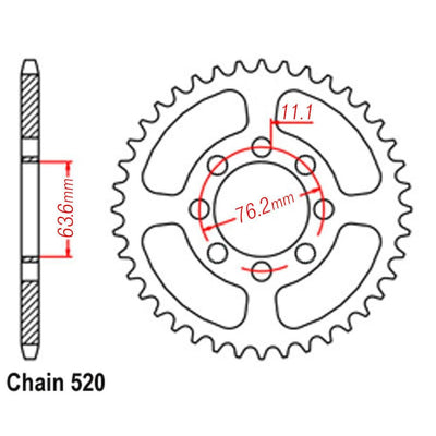 VORTEX ALLOY REAR SPROCKET 520-44T - KOSMAN - SILVER