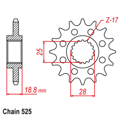 FRONT SPROCKET - STEEL W/-RUBBER CUSH 15T 525P LINK