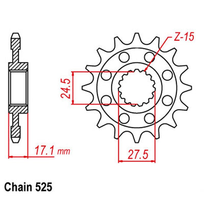 FRONT SPROCKET - STEEL WITH RUBBER CUSH 16T 525P