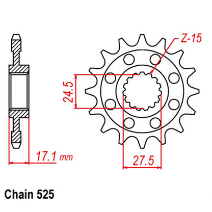 FRONT SPROCKET - STEEL W/-RUBBER CUSH 16T 525P LINK