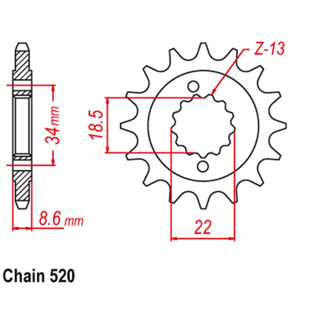 FRONT SPROCKET - STEEL W/-RUBBER CUSH 15T 520P LINK