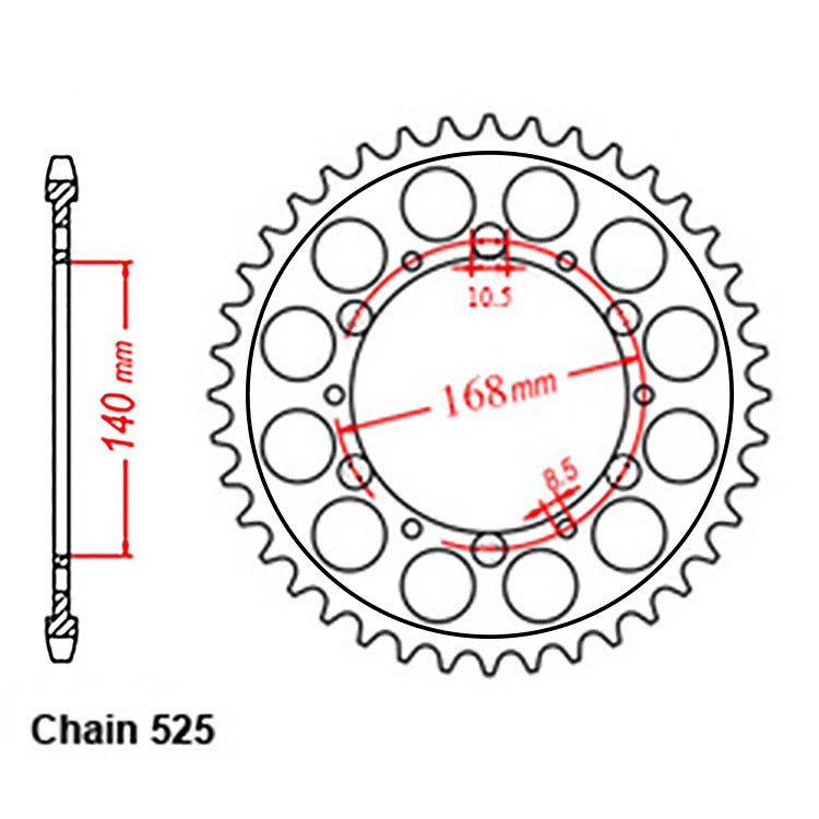 LINK - REAR SPROCKET - STEEL 42T 525P D/D - Shark Leathers