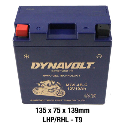 Dynavolt Batteries - DYNAVOLT, N-GEL: MG9-4B-C [9Ah CA 200] CTN6 (DG8 - UN2800) - Shark Leathers