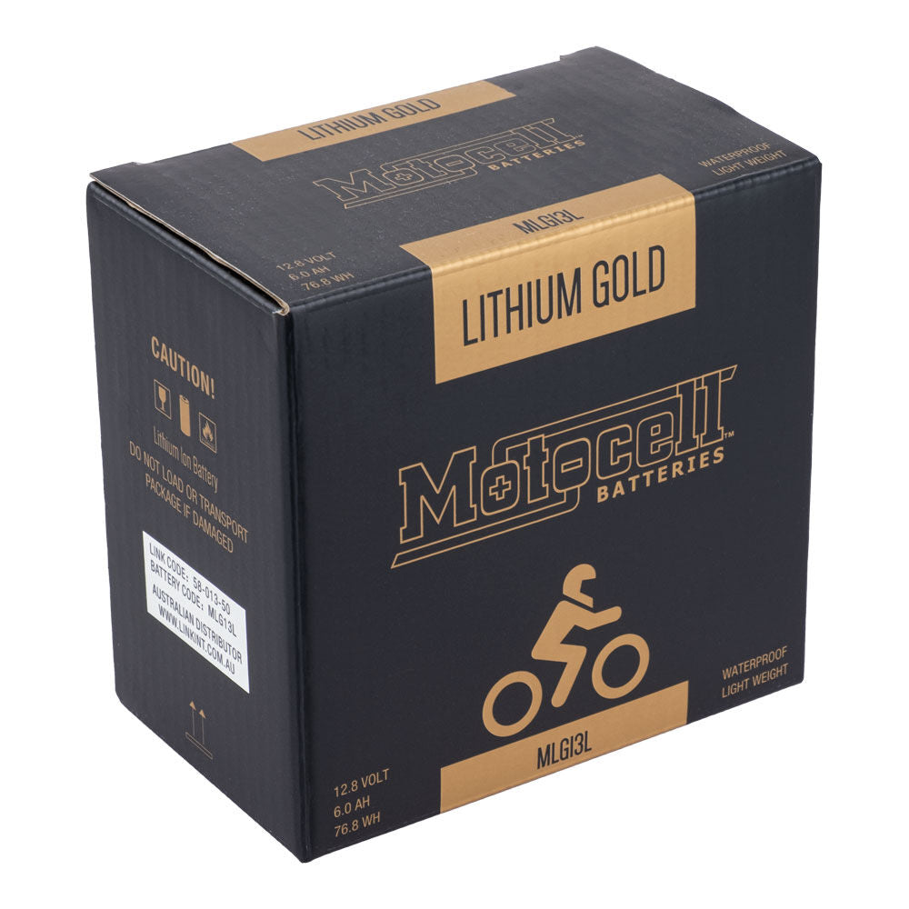 Motocell Batteries - MOTOCELL LITHIUM GOLD - HJ13L-FP 3.5AH 42WH (DG9.2 - UN3480) - Shark Leathers