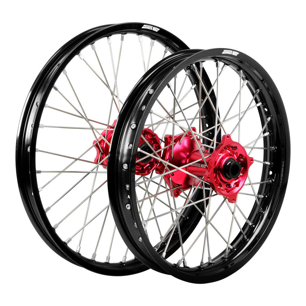 States MX - STATES MX WHEEL SET 17/14- BLK/RED/SIL -GAS GAS MC85 SW - Shark Leathers
