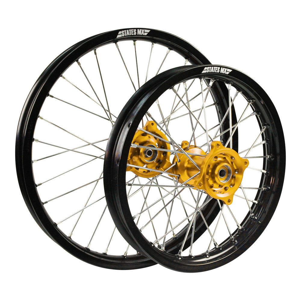 States MX - STATES MX WHEEL SET 21/19 - BLK/GLD/SLV - SUZUKI RM250 01-08 - Shark Leathers