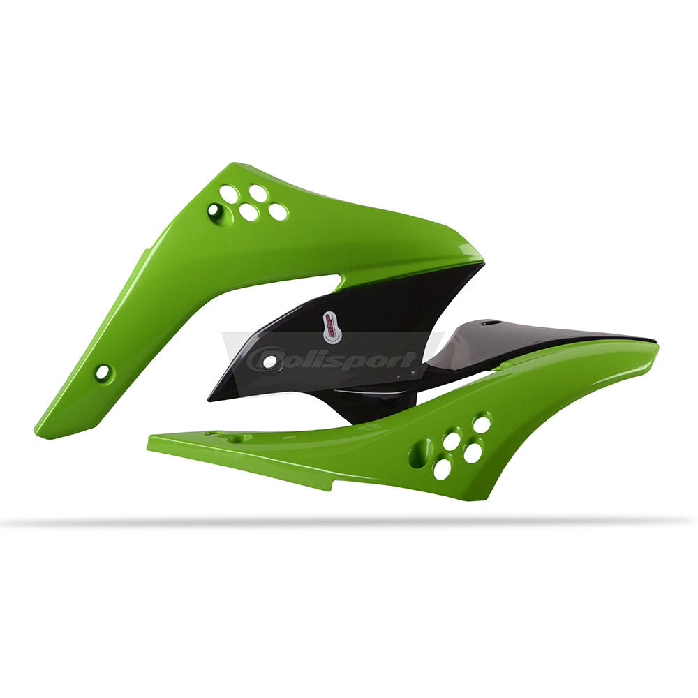 Polisport - POLISPORT RADIATOR SHROUDS KAWASAKI KXF - GREEN/BLACK - Shark Leathers