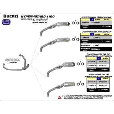 ARROW 71130MO Silencer - THUNDER Carbon Set LH&RH with Steel End Cap DUCATI /HYPERMTD 1100