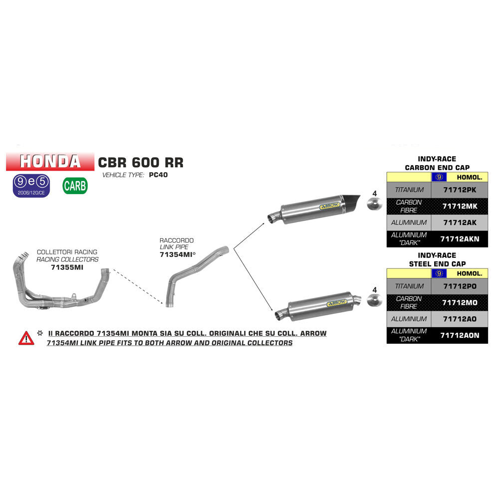 Arrow - ARROW 71354MI [RAS]: LINK PIPE RE #71712 SIL - HO CBR600RR 07>08     [2 - Shark Leathers