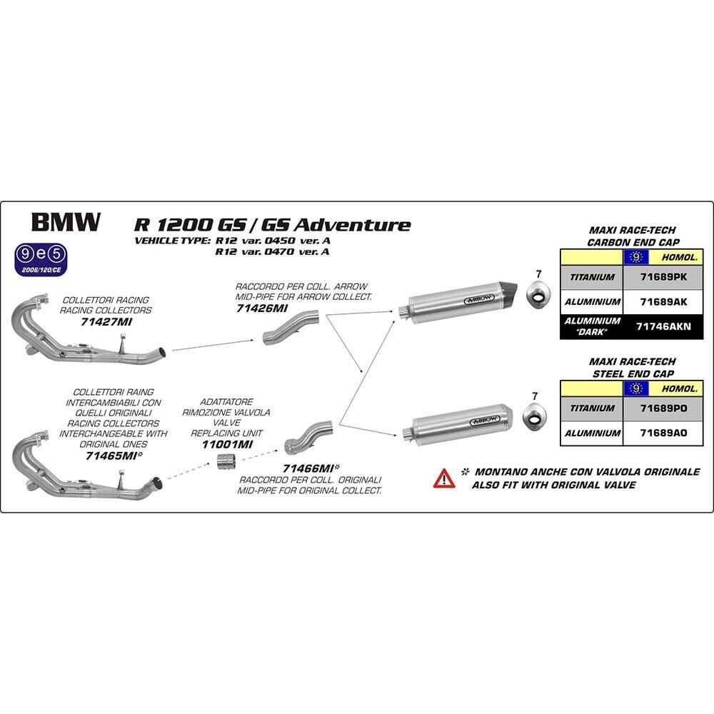 ARROW 71466MI [RAS]: LINK PIPE Stainless steel RE #71689 SIL - BMW R1200GS/ADV 10>12
