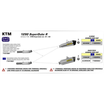 ARROW 71613MI [AOE]: LINK PIPE N-C Stainless steel - KTM 1290 S/DUKE R 14>16