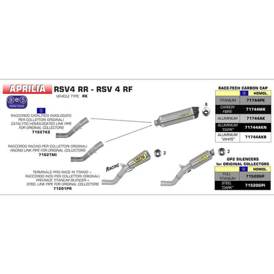 ARROW 71744AKN Silencer - RACE-TECH Aluminium Dark with Carbon End Cap APRILIA RSV 4R & TUONO V4