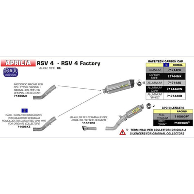 ARROW 71744AKN Silencer - RACE-TECH Aluminium Dark with Carbon End Cap APRILIA RSV 4R & TUONO V4