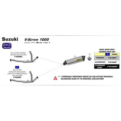 ARROW 71816AKN Silencer - MAXI RACE-TECH Aluminium Dark with Carbon End Cap SUZUKI V-Strom 1000 & 1050