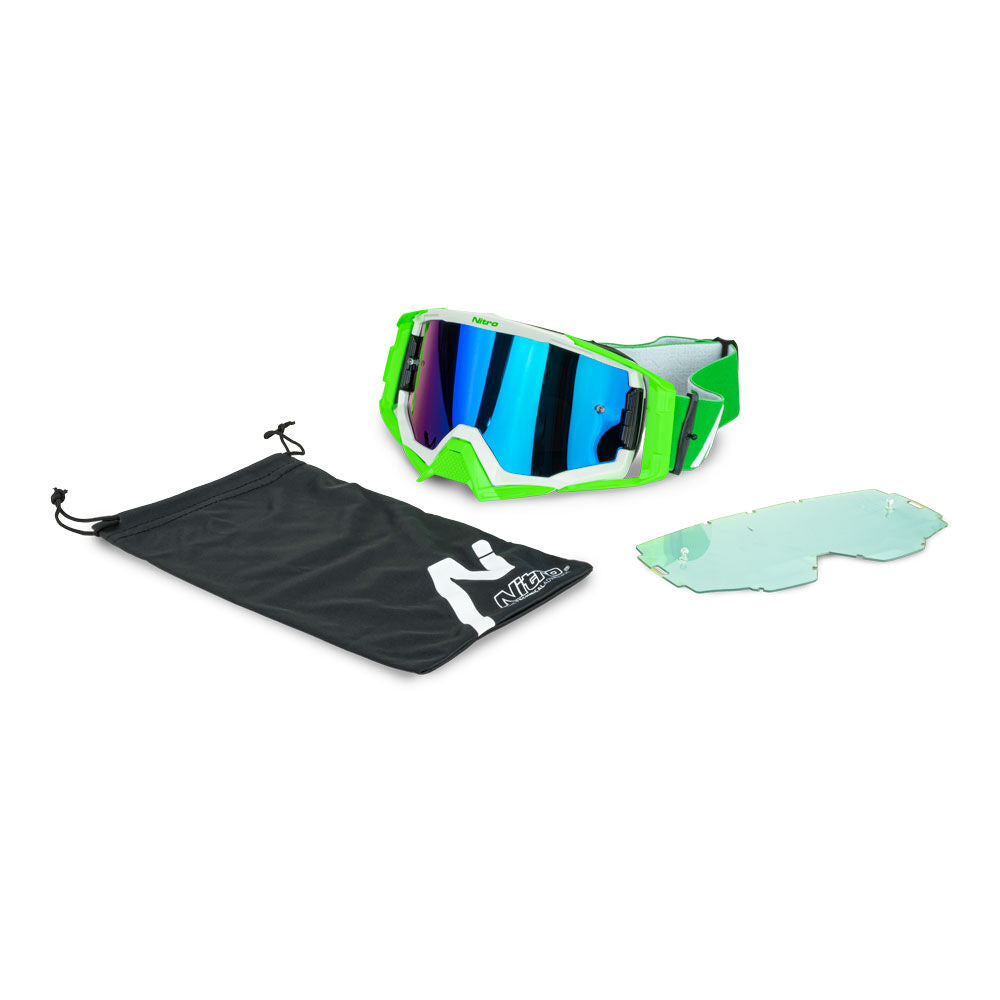 NITRO NV-150 MX GOGGLE WHITE/GREEN FRAME BLUE/GREEN LENS