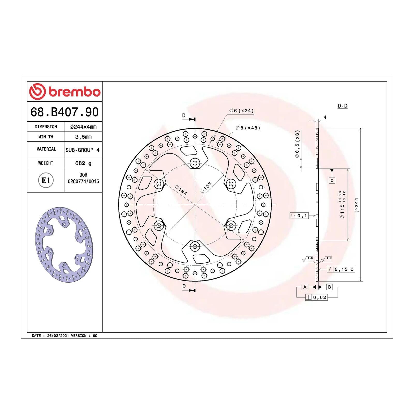 Brembo Prime Brake Disc Serie Oro Rear 68B40790