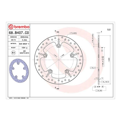 Brembo Prime Brake Disc Serie Oro Rear 68B407C0