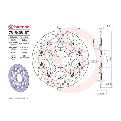 Brembo Prime Brake Disc Serie Oro Front 78B40867
