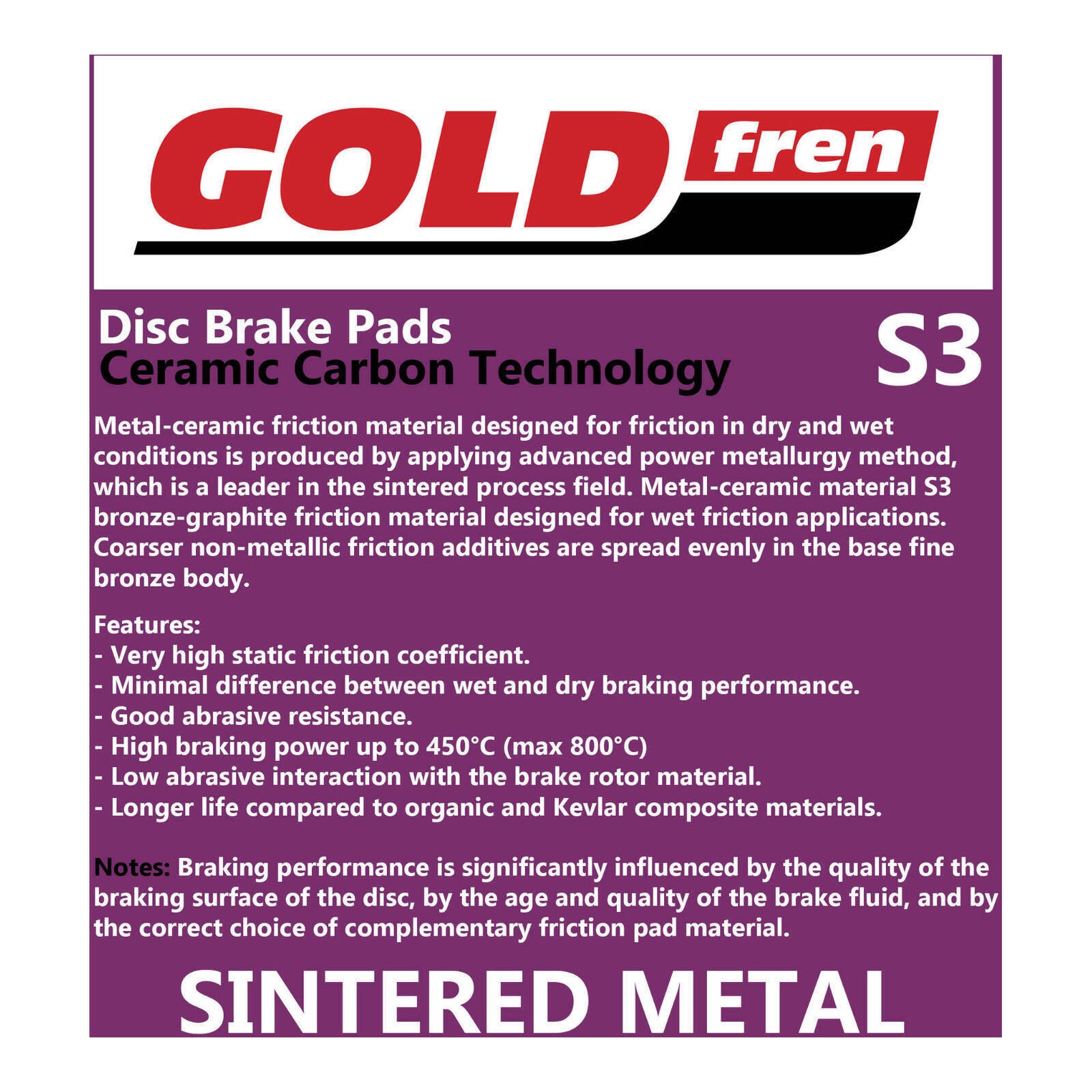 GOLDfren Brake Pads Sintered Sports GF206 - S3 ( PH325 )