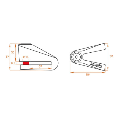 Kovix KVZ2 Disc Lock Orange 14mm Pin with Reminder Cable