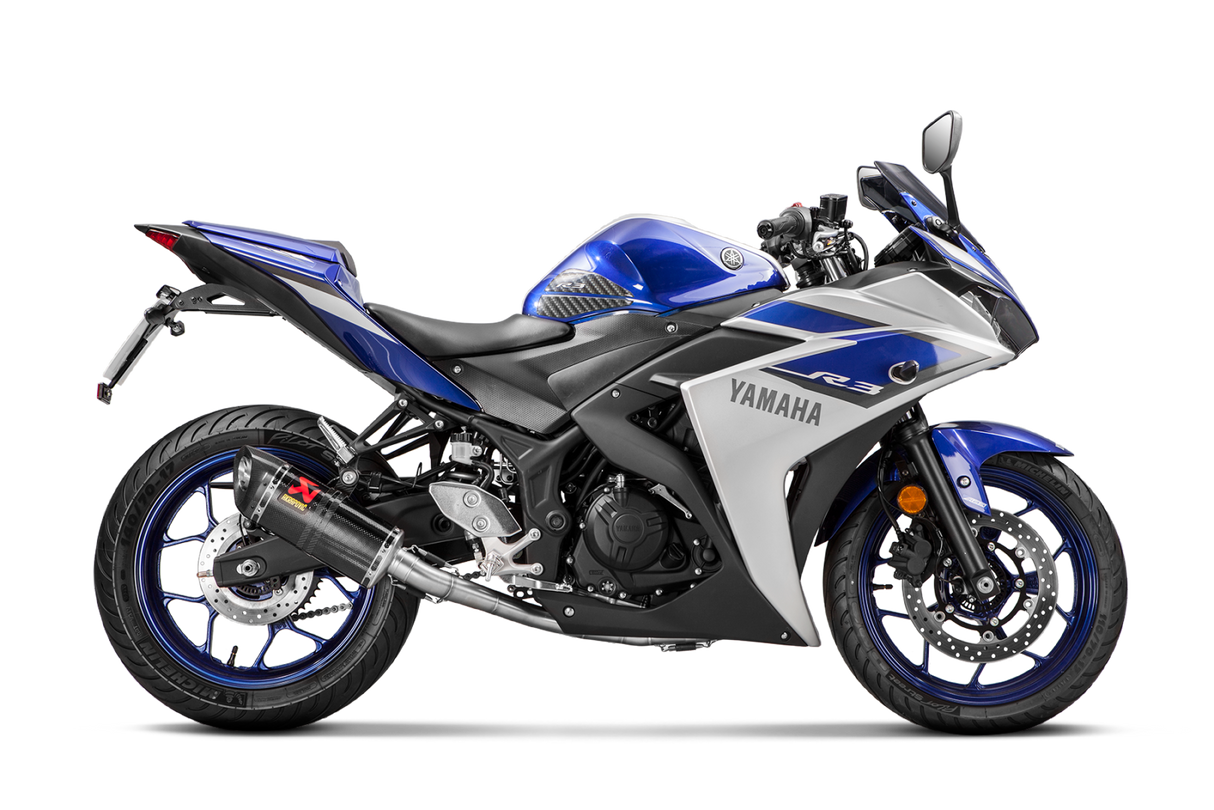 Akrapovic Racing Line Carbon Exhaust System w/Carbon End Cap for Yamaha YZF-R25 22-Up/YZF-R3 18-Up/MT-03 19-Up Akrapovic