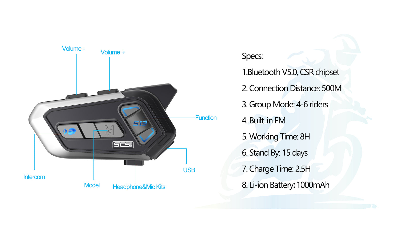 SCS - SCS S13 Bluetooth Intercom - Shark Leathers